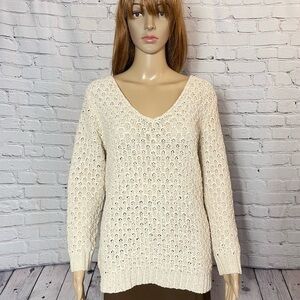Jones New York Pale Pink Knit Long Sleeve V-Neck V-Back Sweater Size L
